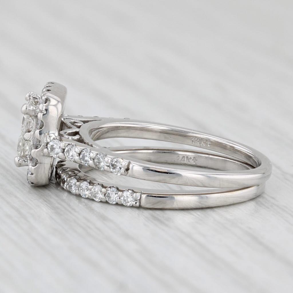 1.07ctw Princess Diamond Halo Engagement Ring Wedding Band Bridal Set 14k Gold For Sale 1
