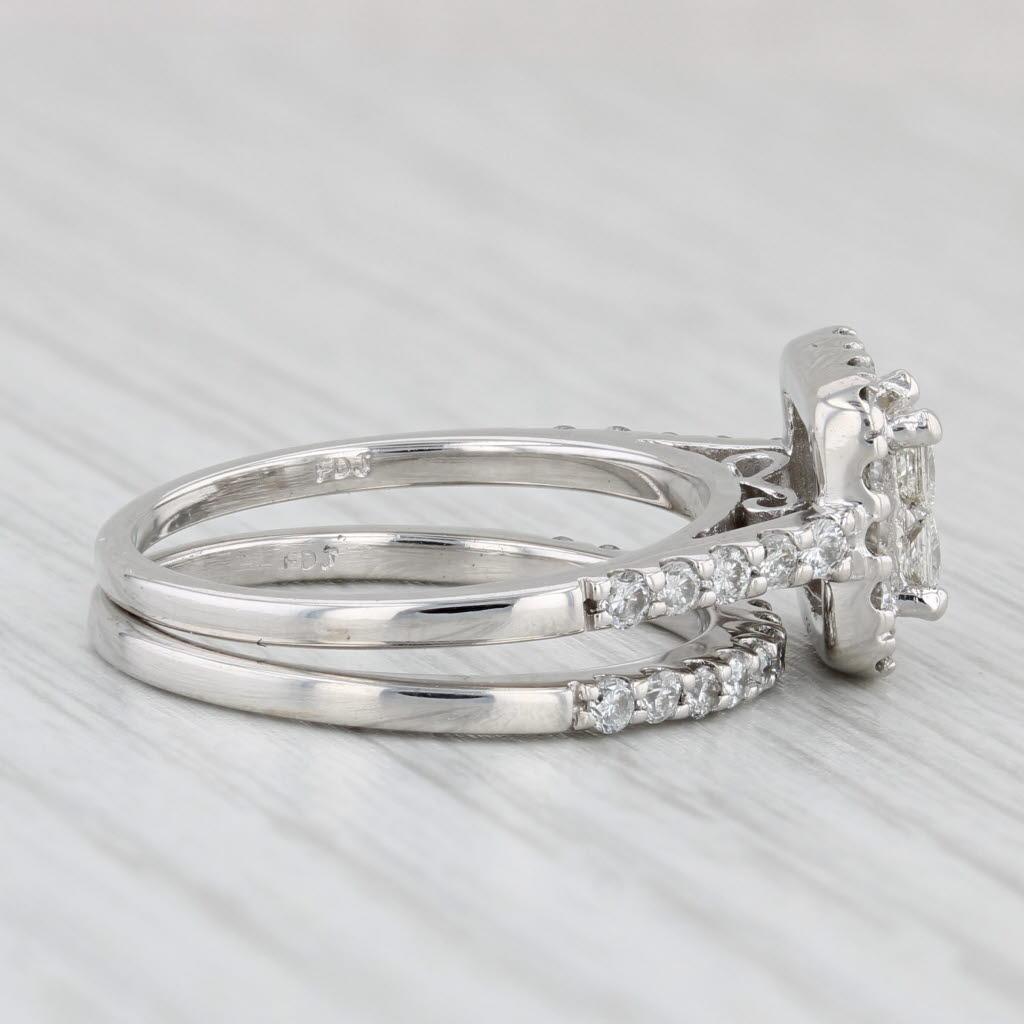 1.07ctw Princess Diamond Halo Engagement Ring Wedding Band Bridal Set 14k Gold For Sale 2