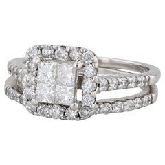 1,07ctw Prinzessin Diamant Halo Verlobungsring Hochzeit Band Braut Set 14k Gold