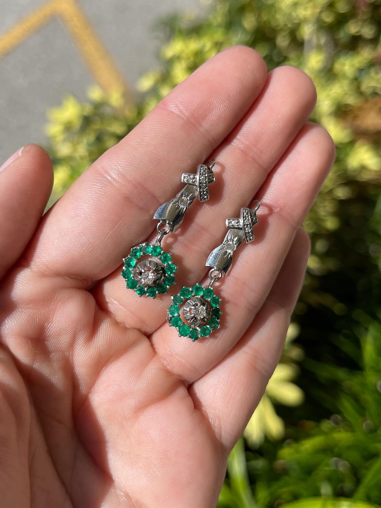 1.07tcw Colombian Emerald Round Cut & Diamond Accent Earrings 14K In New Condition For Sale In Jupiter, FL