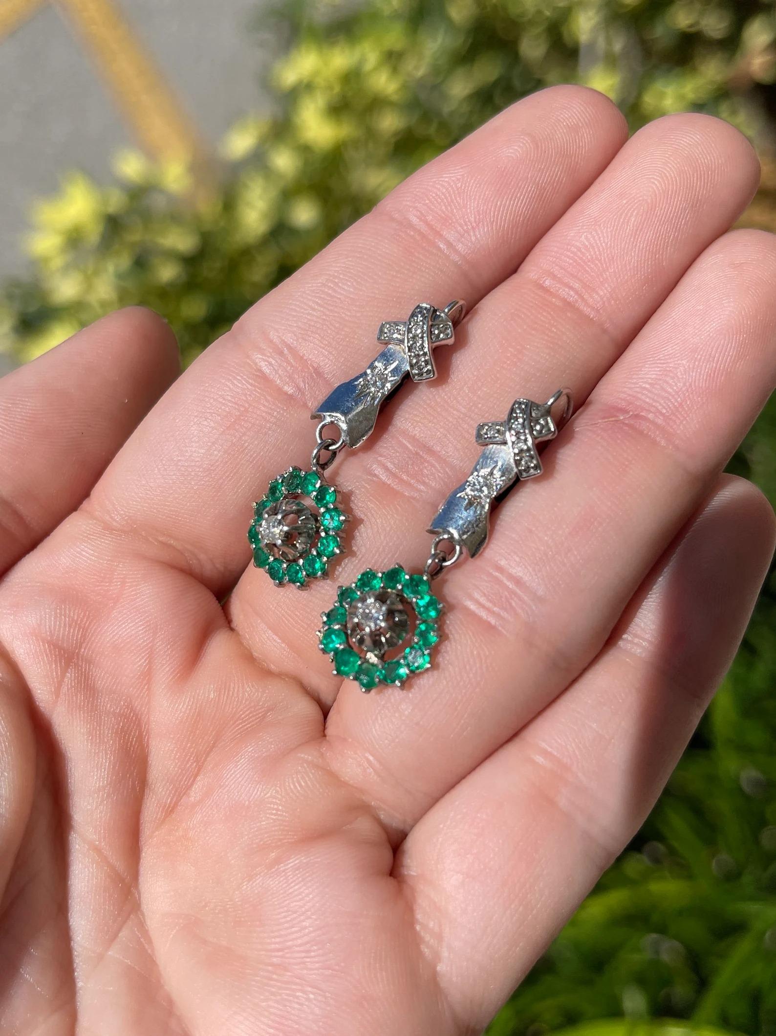Women's 1.07tcw Colombian Emerald Round Cut & Diamond Accent Earrings 14K For Sale