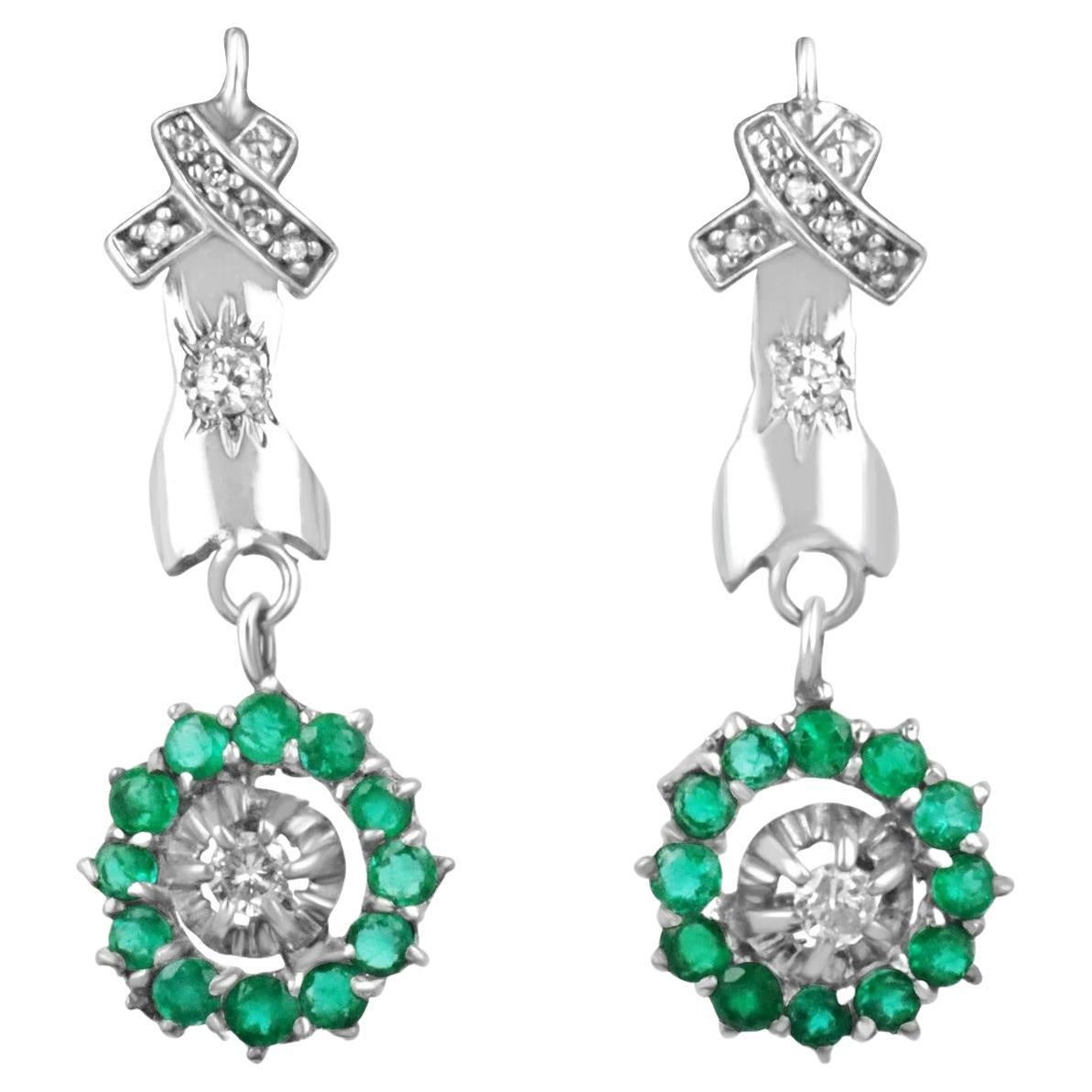 1.07tcw Colombian Emerald Round Cut & Diamond Accent Earrings 14K For Sale