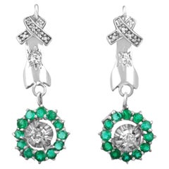 1.07tcw Colombian Emerald Round Cut & Diamond Accent Earrings 14K