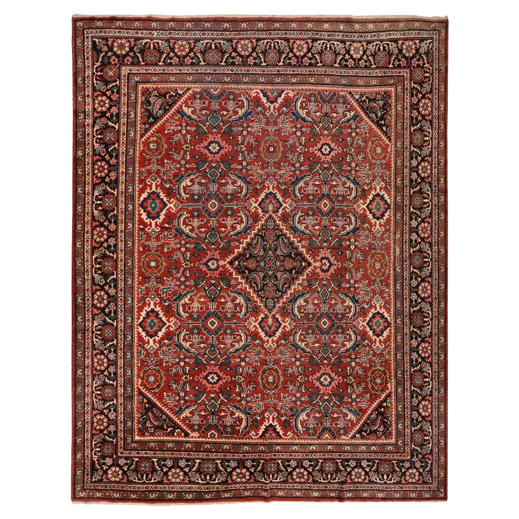 10'7 "x13'7" Rot Vintage Persisch Mahal Medaillon Design Hand geknüpft Wolle Teppich
