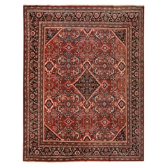 10'7 "x13'7" Rot Vintage Persisch Mahal Medaillon Design Hand geknüpft Wolle Teppich