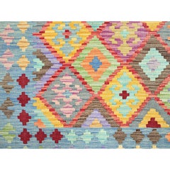 10'7"x14'  Colorful, Extra Soft Wool, Afghan Kilim, Hand Woven, Oriental Rug