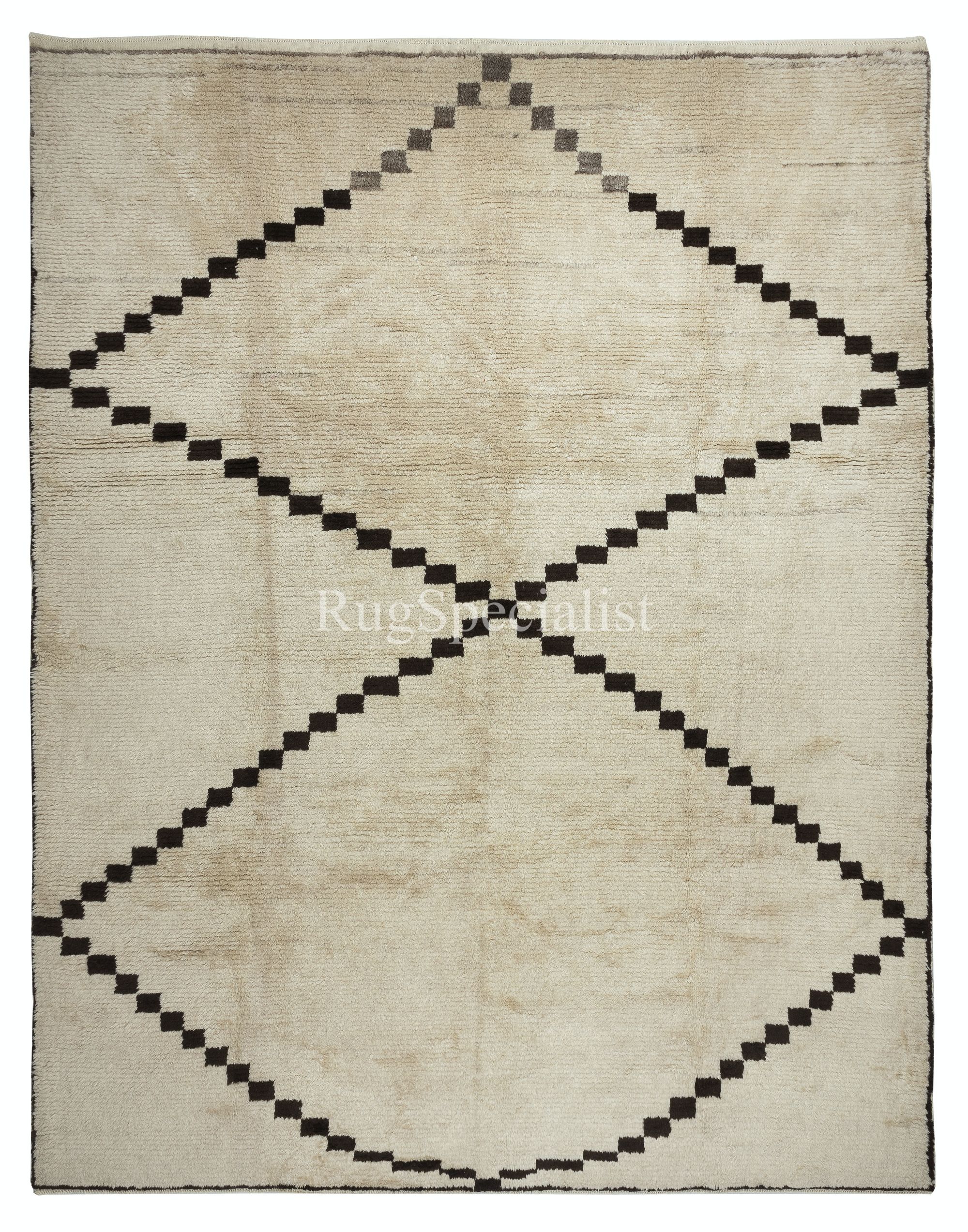 Tapis marocain Tulu 10,7x14 Ft. 100 % laine naturelle. Tapis Beni Ourain noué à la main