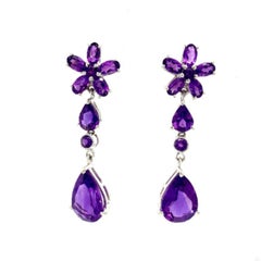 10,8 Karat Amethyst Blume baumeln Tropfen Ohrringe Geschenk für Sie in 925 massivem Silber