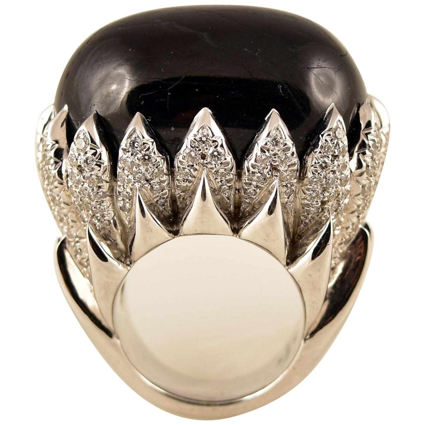 108 Carat Black Obsidian and Diamond Gold Ring Tony Duquette Fine Jewelry
