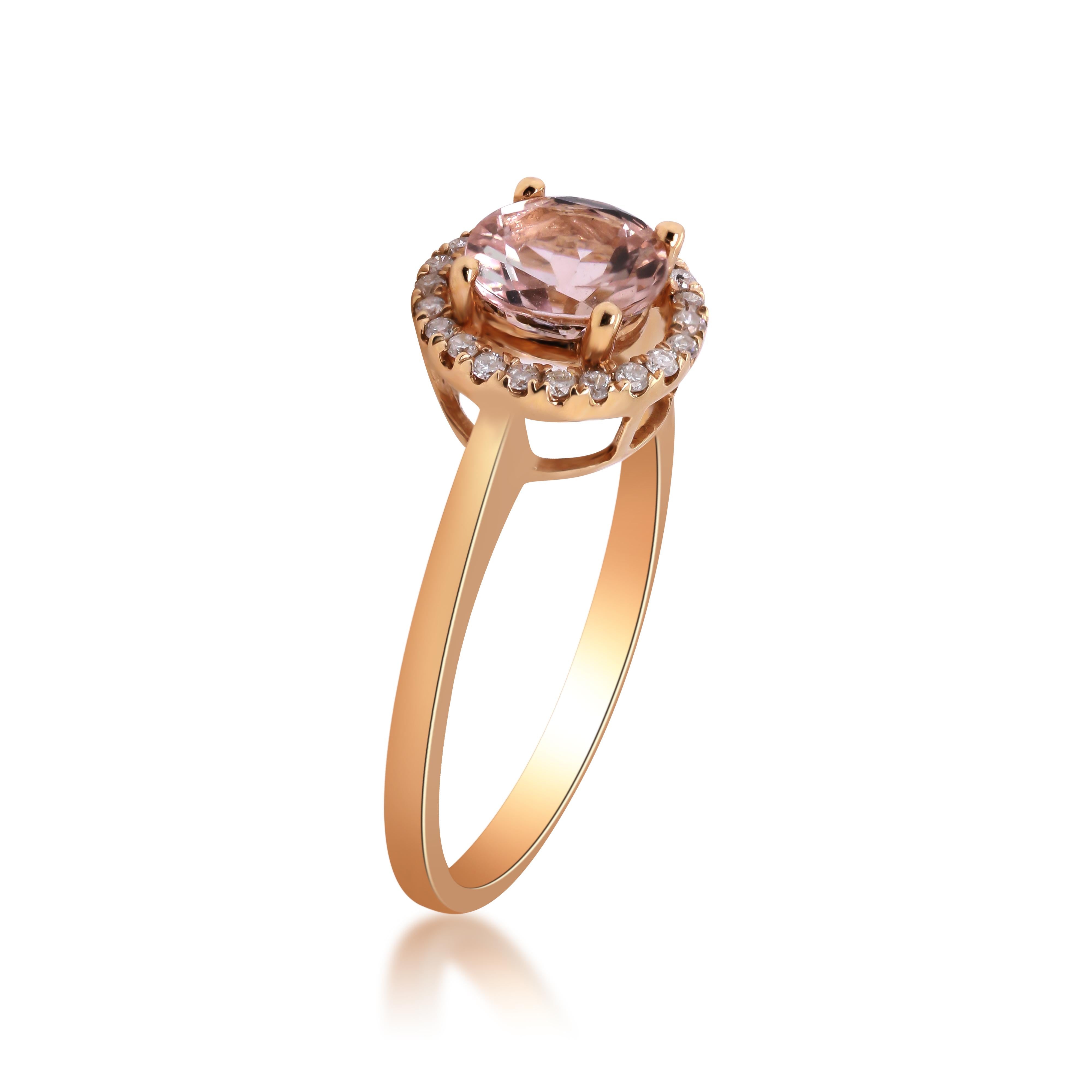 Art déco 1.08 Carat Classic Morganite Round Cut and Diamond 10K Rose Gold Ring en vente