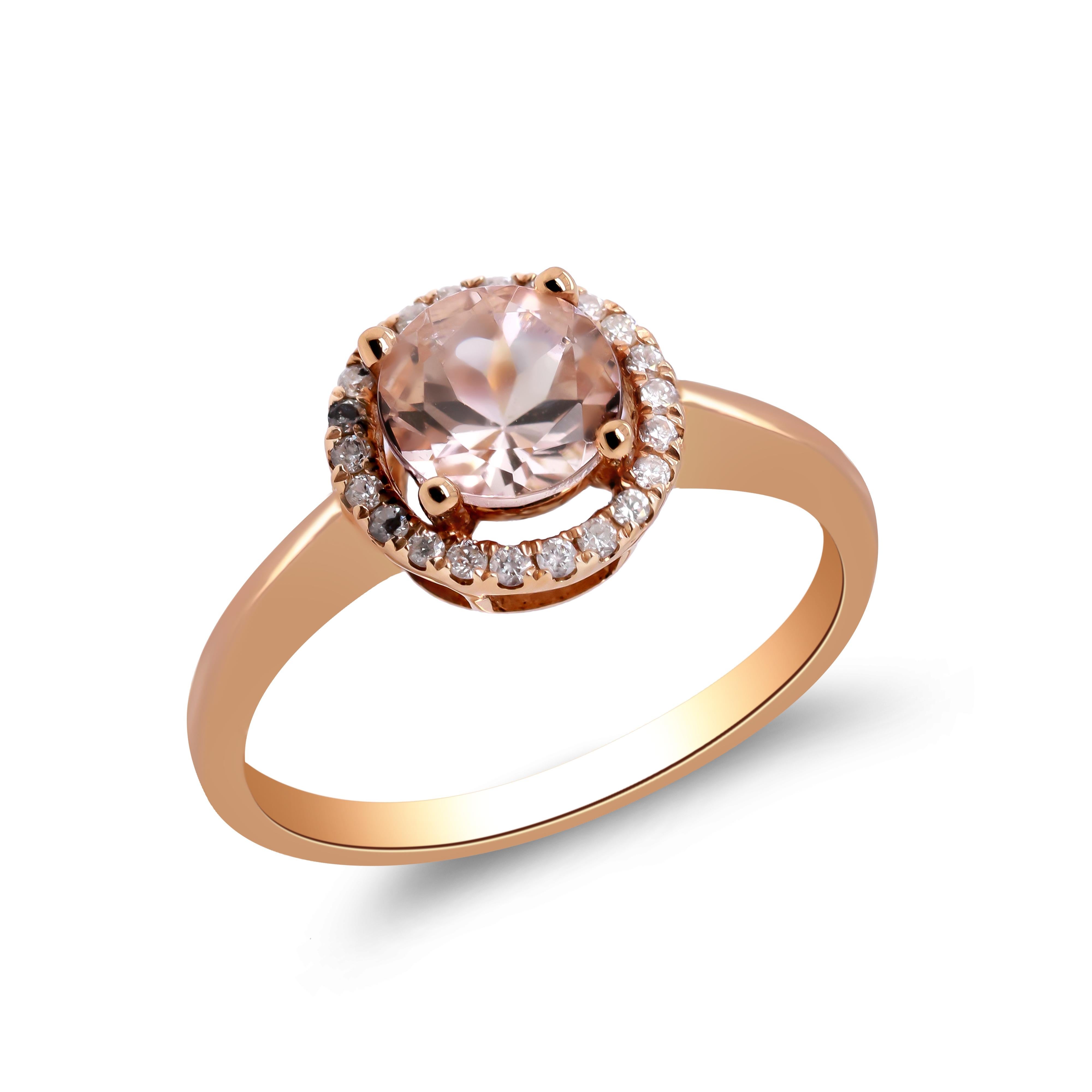 Anillo de oro rosa de 10 quilates con Morganita clásica talla redonda y diamantes de 1,08 quilates en Nuevo estado para la venta en New York, NY