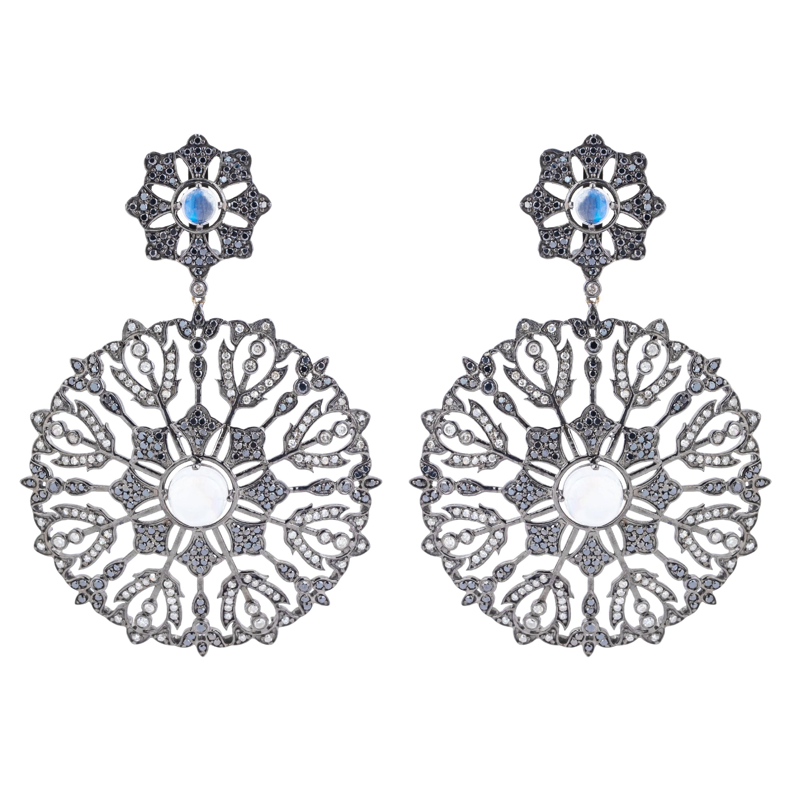 10.8 Carat Diamond and Moon Stone Cocktail Earrings