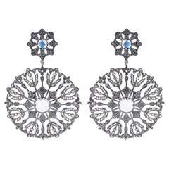 Boucles d'oreilles cocktail diamant et pierre de lune de 10,8 carats