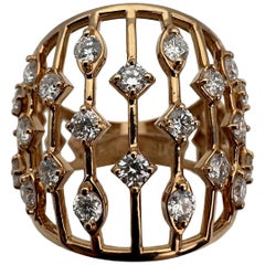 1.08 Carat Diamond Openwork Cage Dome Statement Ring in 18K Rose Gold