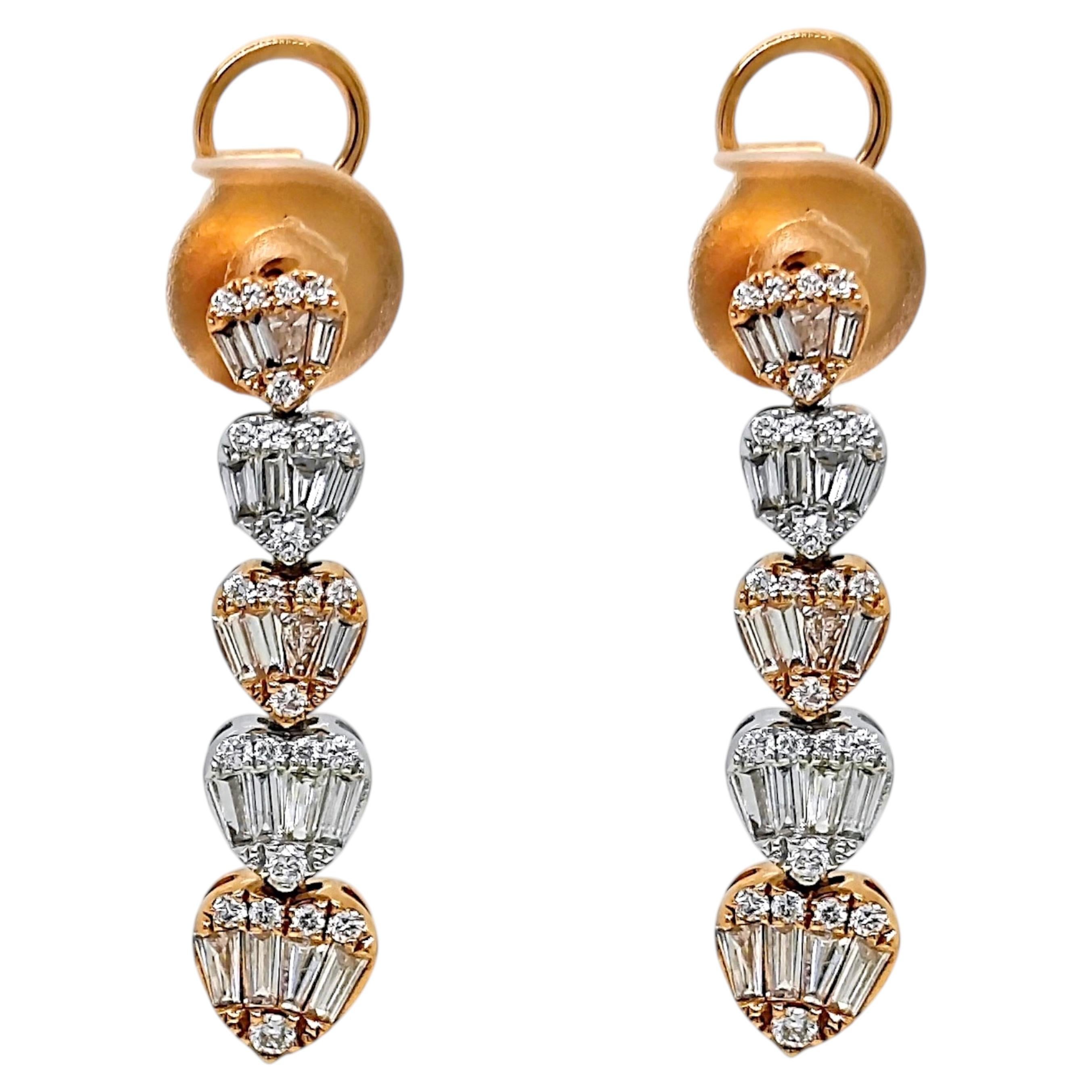 1.08 Carat Diamond Rose Gold Earrings For Sale