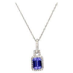 Pendentif en or blanc 14 carats avec tanzanite véritable de 1,08 carat et diamants