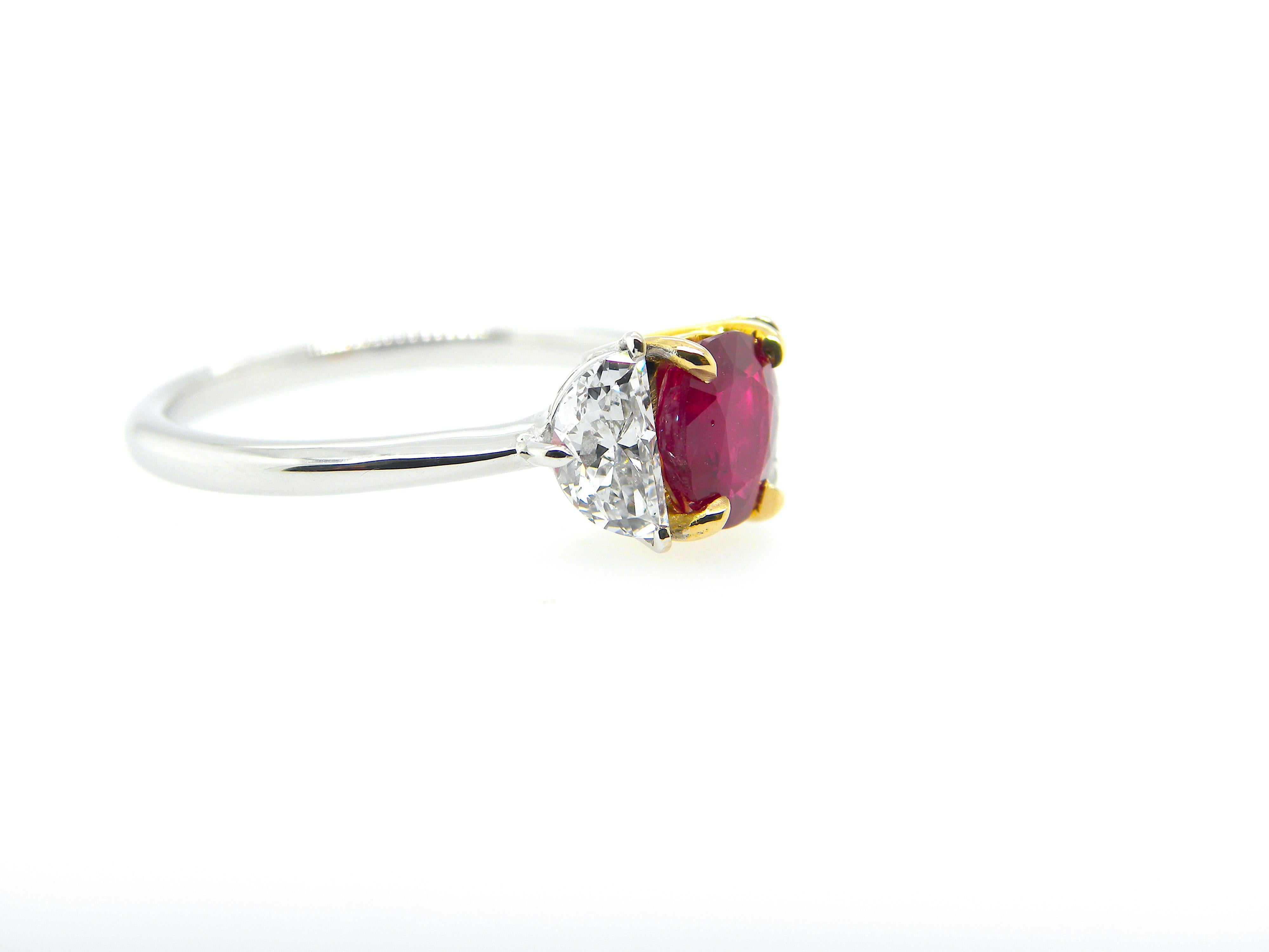1.08 Carat GIA Certified Burma No Heat Pigeon's Blood Red Ruby and Diamond Ring 4