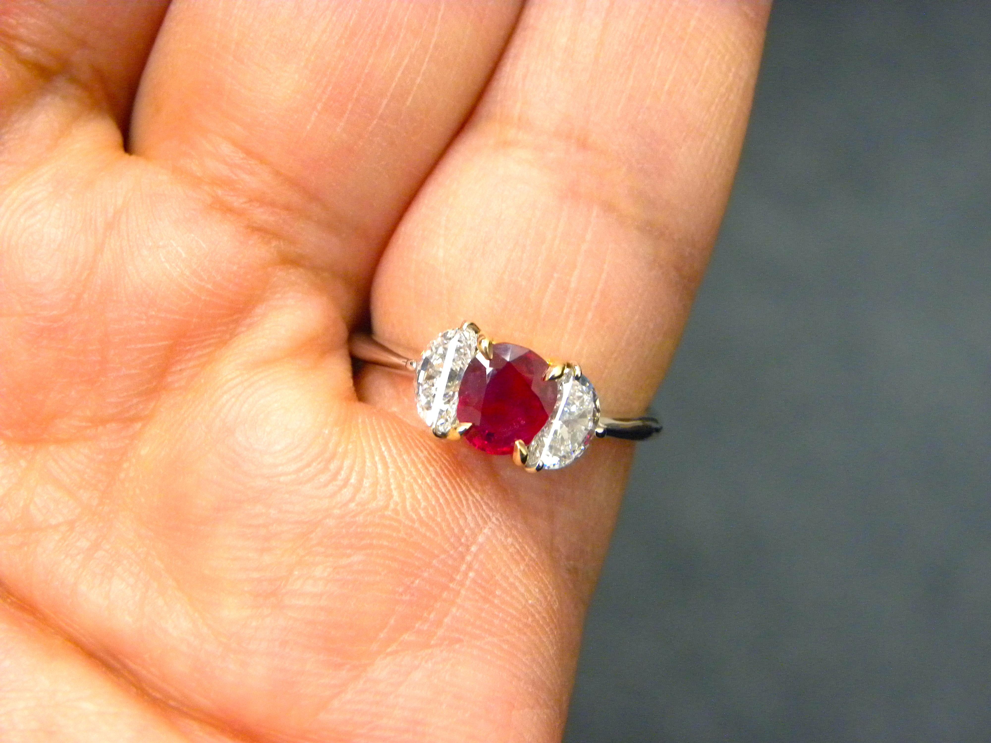 1.08 Carat GIA Certified Burma No Heat Pigeon's Blood Red Ruby and Diamond Ring 5