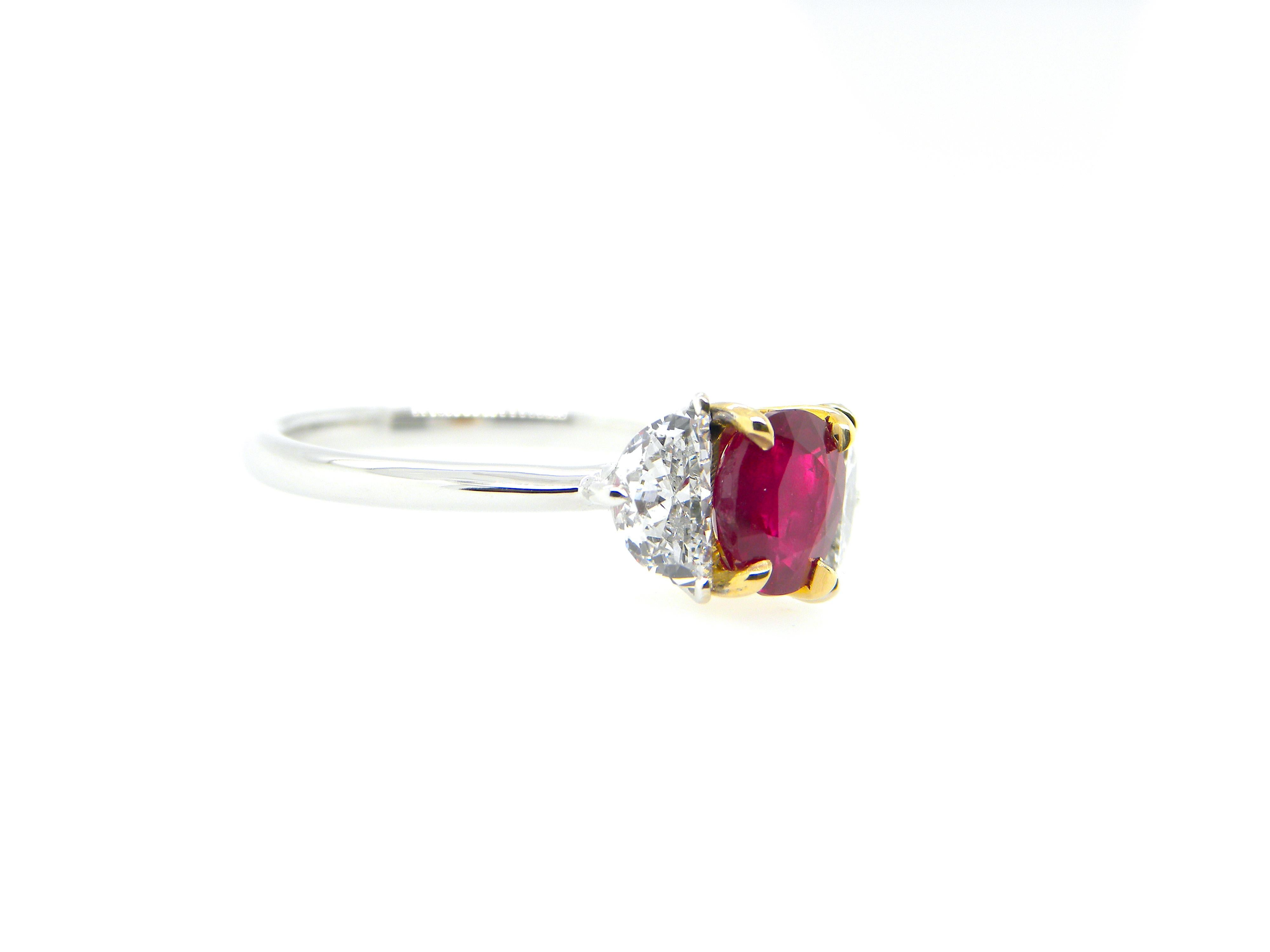 Women's or Men's 1.08 Carat GIA Certified Burma No Heat Pigeon's Blood Red Ruby and Diamond Ring