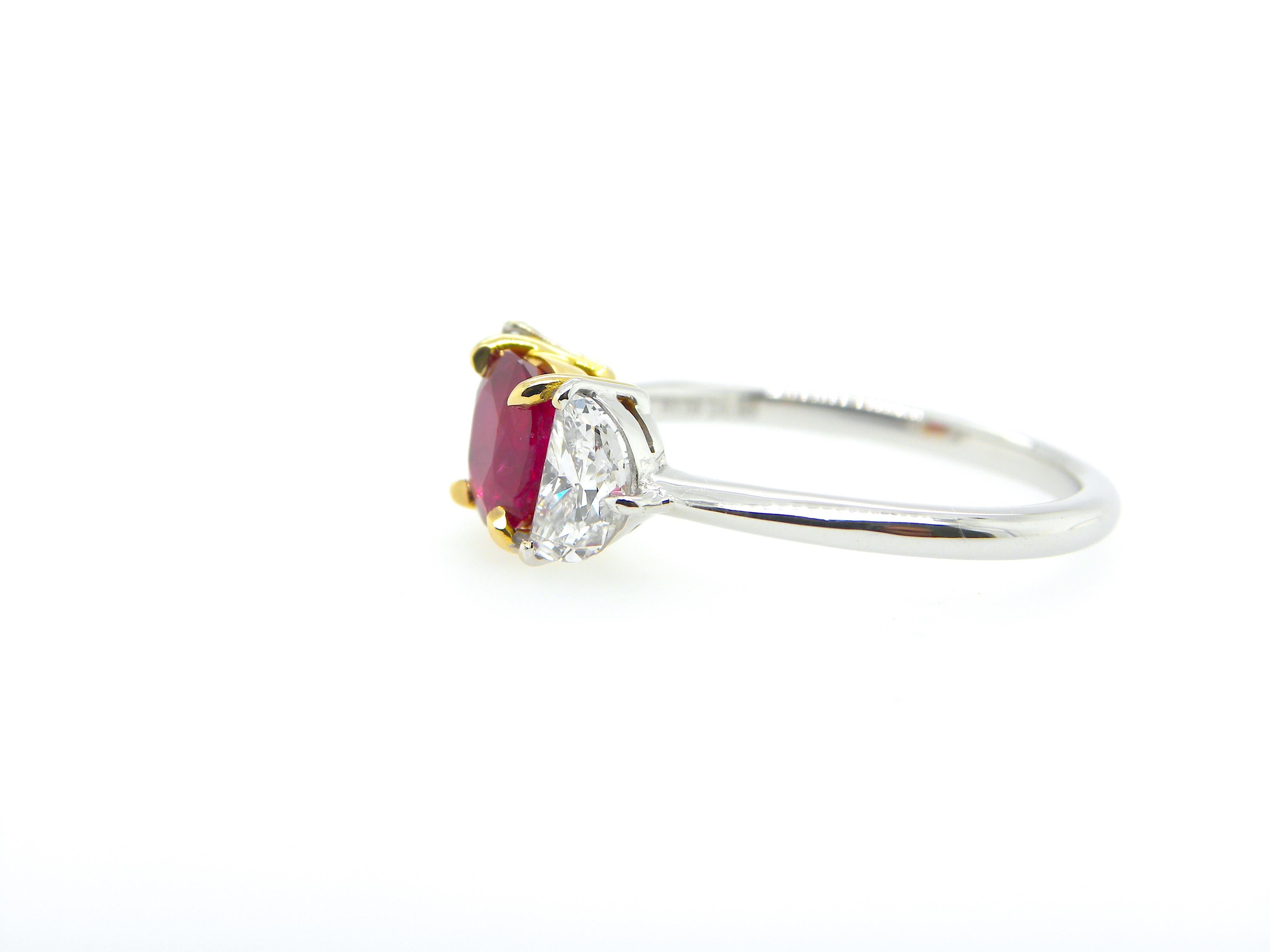 1.08 Carat GIA Certified Burma No Heat Pigeon's Blood Red Ruby and Diamond Ring 2