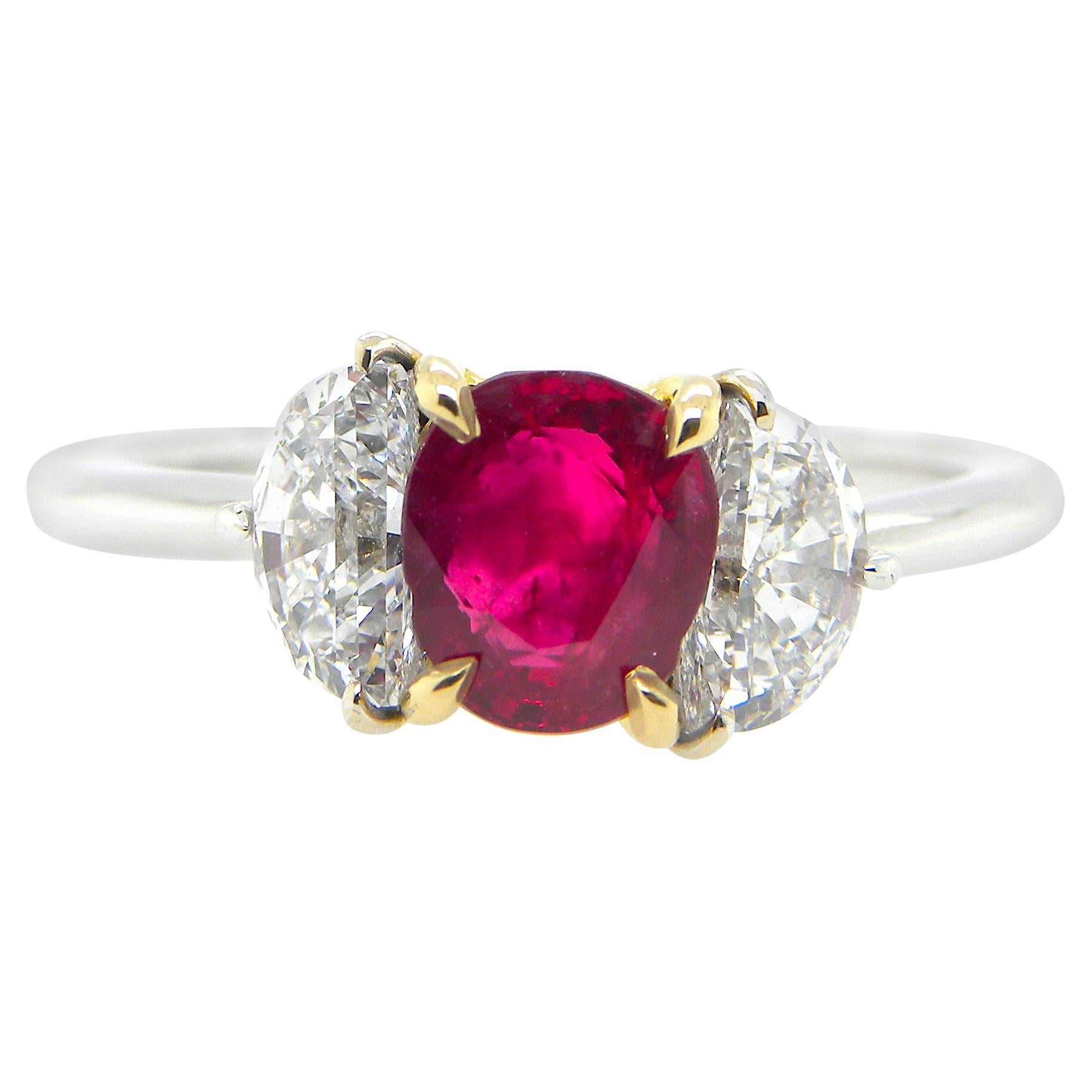 1.08 Carat GIA Certified Burma No Heat Pigeon's Blood Red Ruby and Diamond Ring