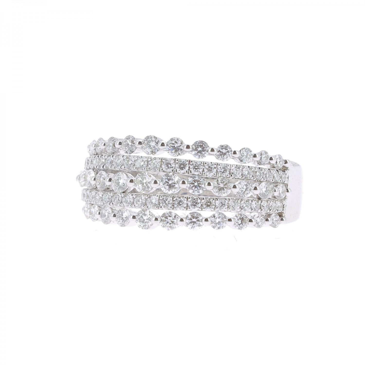 Contemporary 1.08 Carat GVS Round Baguette Diamond Cocktail Ring 18 Karat White Gold For Sale