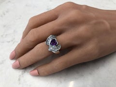 1.08 Carat Heart Amethyst Diamond Cocktail Ring in 18 Karat White Gold