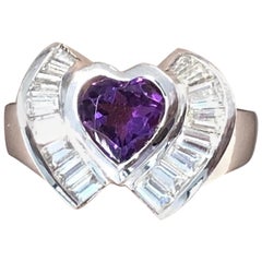 1.08 Carat Heart Amethyst Diamond Cocktail Ring in 18 Karat White Gold