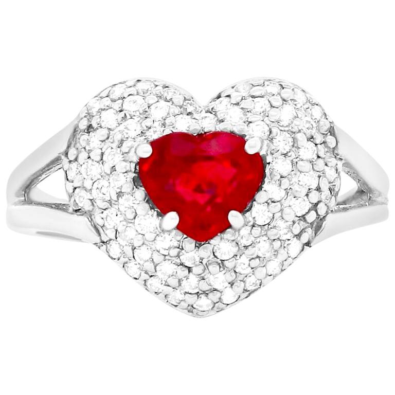 GAL Certified 1.08 Carat Heart Ruby and Diamond Ring