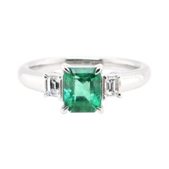 1.08 Carat, Natural, Colombian Emerald and Diamond Ring Set in Platinum