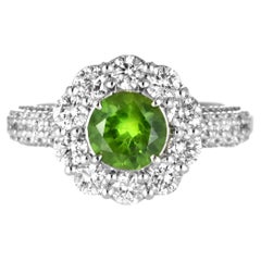 1.08 Carat Natural Demantoid Garnet and Diamond Halo Set Ring Made in Platinum