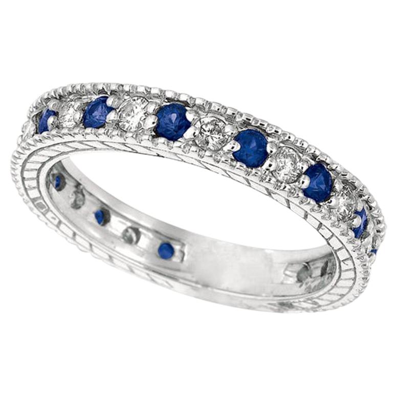 1.08 Carat Natural Diamond and Sapphire Eternity Band 14 Karat White Gold For Sale