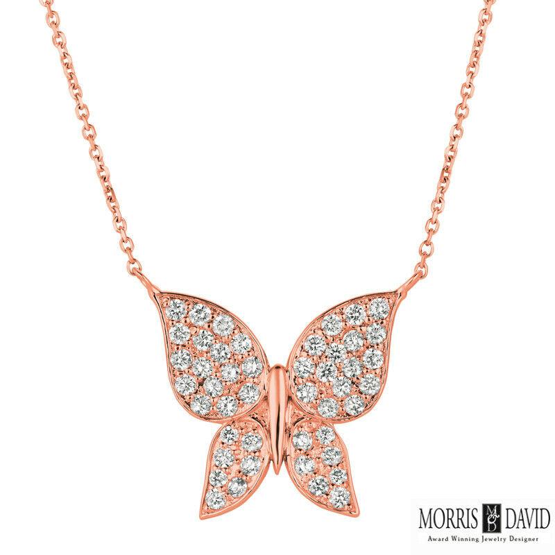 Contemporary 1.08 Carat Natural Diamond Butterfly Necklace 14 Karat White Gold G SI For Sale