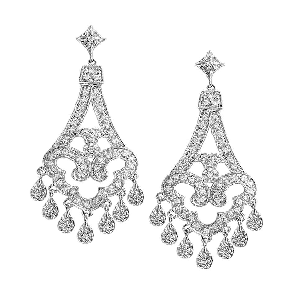 1.08 Carat Natural Diamond Chandelier Earrings G SI 14k White Gold