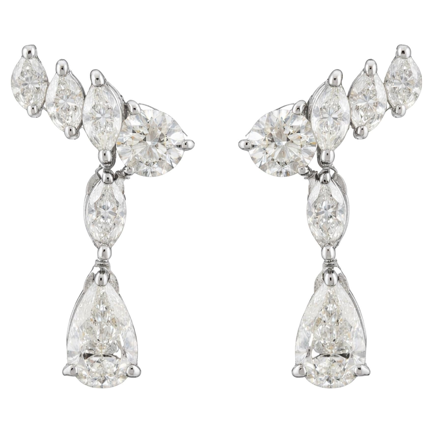 1.08 Carat Natural Diamond Drop Earrings 14 Karat White Gold Fine Jewelry