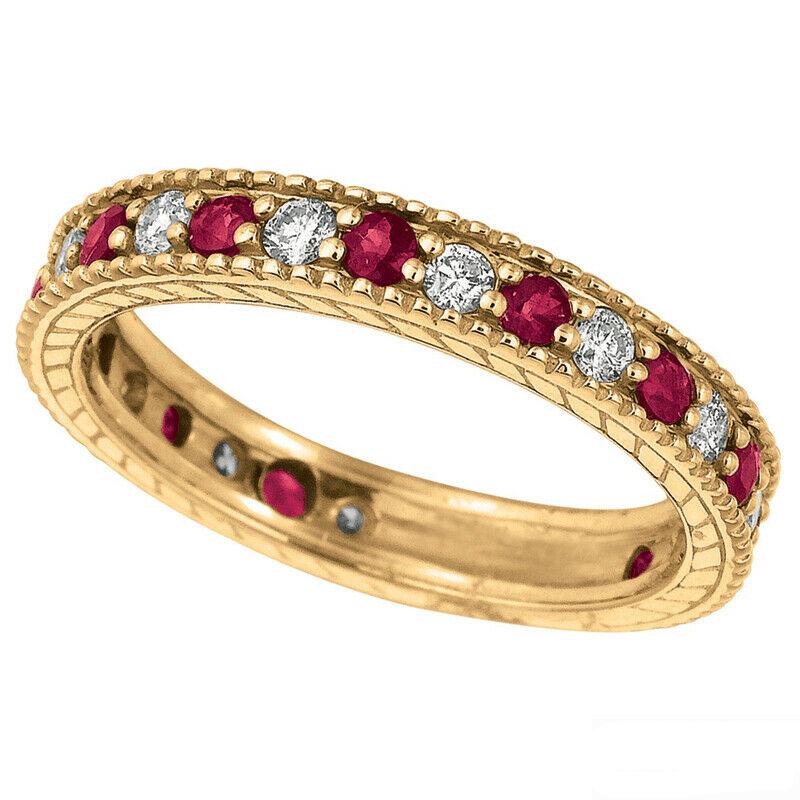 For Sale:  1.08 Carat Natural Diamond & Ruby Ring Band 14K White Gold 2