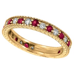 1.08 Carat Natural Diamond & Ruby Ring Band 14K White Gold
