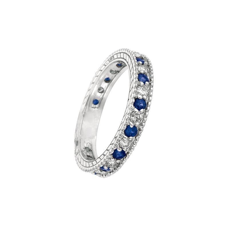 Diamond and Sapphire Round Cut Ring G SI 14K White Gold

100% Natural Diamonds and Sapphires
1.08CTW
G-H
SI
14K White Gold Prong style, 3.20 grams
3 mm in width
Size 7 (small shank for sizing)
12 diamonds - 0.50ct, 12 sapphires -