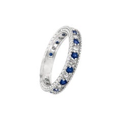 1.08 Carat Natural Diamond and Sapphire Eternity Band 14 Karat White Gold