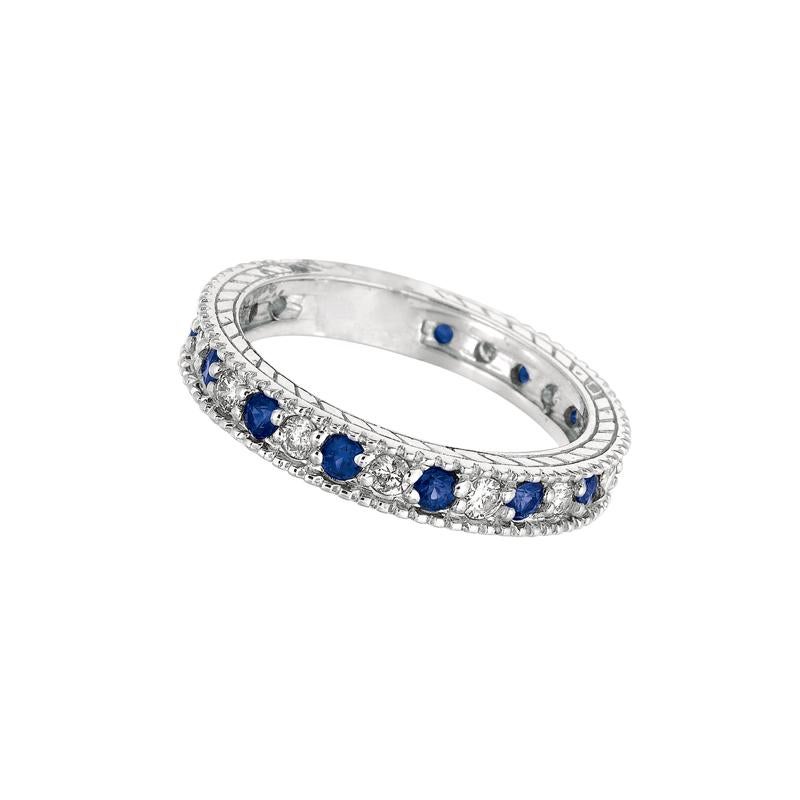 Contemporary 1.08 Carat Natural Diamond and Sapphire Eternity Band 14 Karat White Gold For Sale