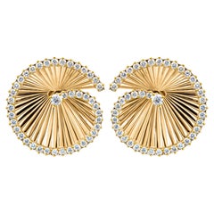 1.08 Carat Natural Diamond Spiral Sunburst Stud Earrings 18K Yellow Gold