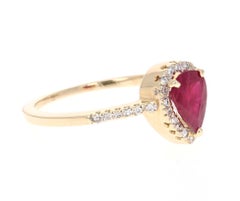 1.08 Carat Natural Pear Cut Ruby Diamond 14 Karat Yellow Gold Engagement Ring