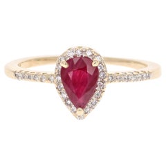 1.08 Carat Natural Pear Cut Ruby Diamond 14 Karat Yellow Gold Engagement Ring