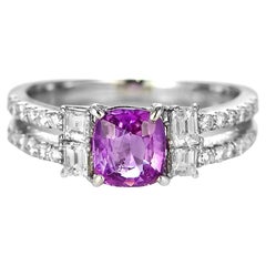 1.08 Carat Natural Pink Sapphire and Diamond Ring Made in Platinum