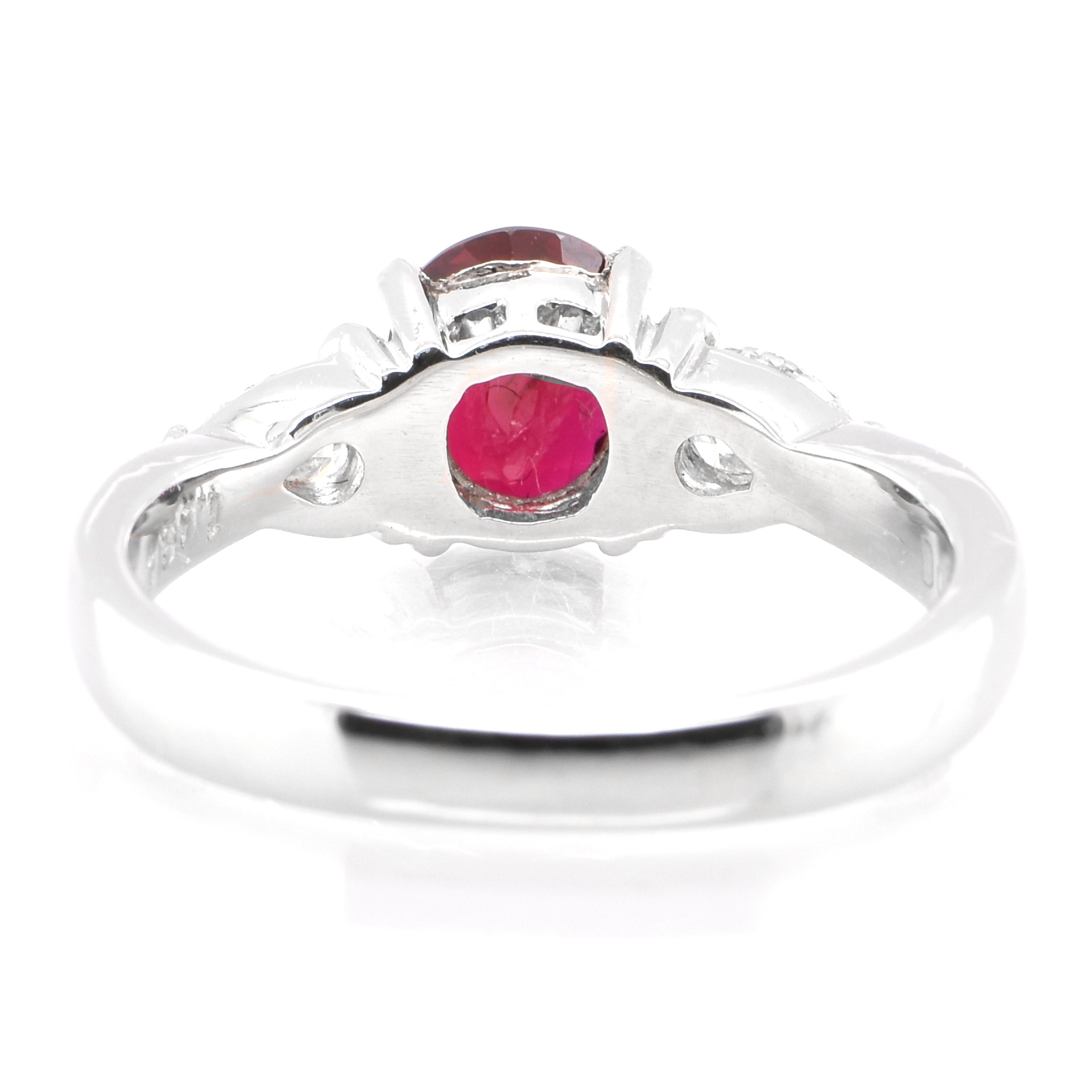 Women's 1.08 Carat Natural Ruby and Diamond Three-Stone Ring Set in Platinum