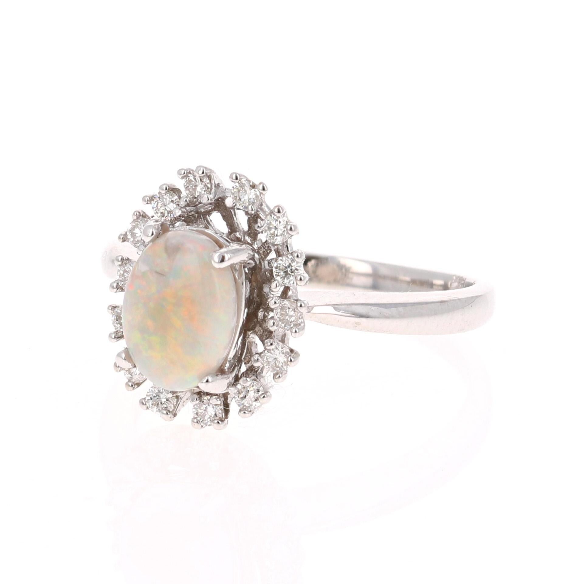 Modern 1.08 Carat Opal Diamond 18 Karat White Gold Ring