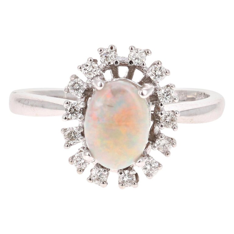 1.08 Carat Opal Diamond 18 Karat White Gold Ring For Sale at 1stDibs