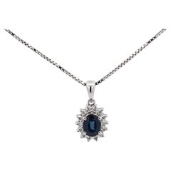 1.08 Carat Oval Blue Sapphire & Diamond Halo 14k Pendant Necklace
