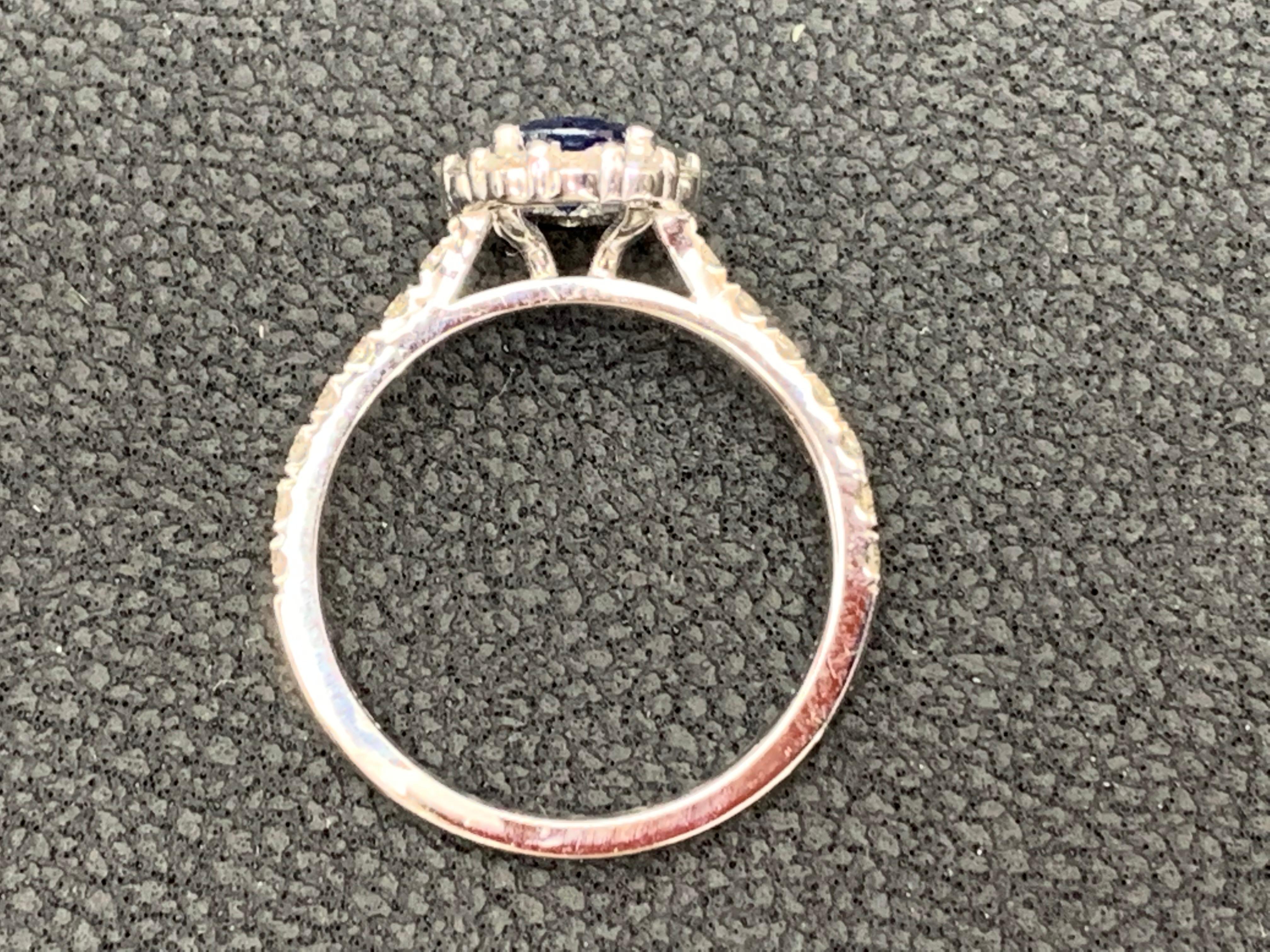 1.08 Carat Oval Cut Blue Sapphire and Diamond Engagement Ring in 14K White Gold For Sale 1