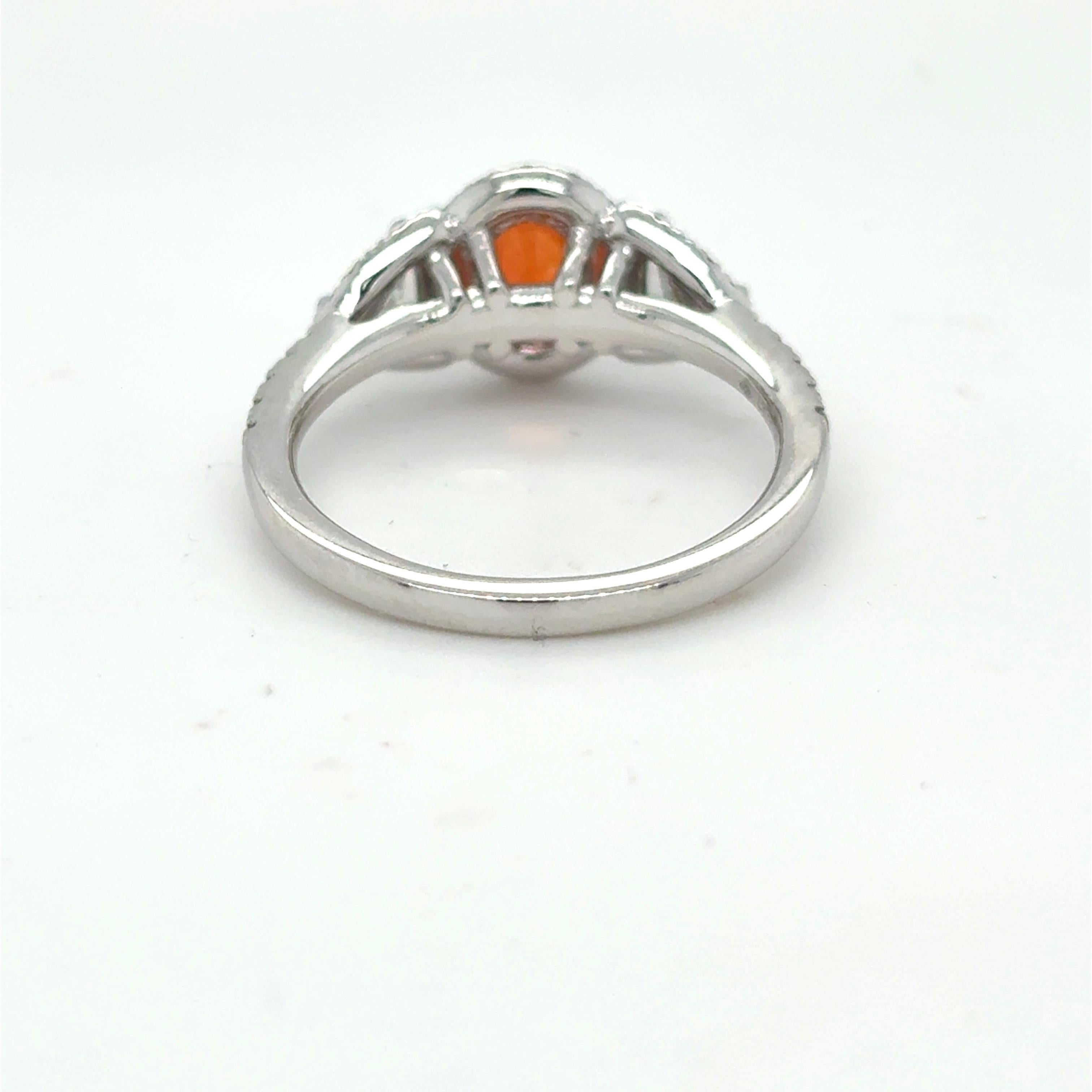 1.08 Carat Padparadscha Sapphire Diamond Platinum Ring For Sale 4